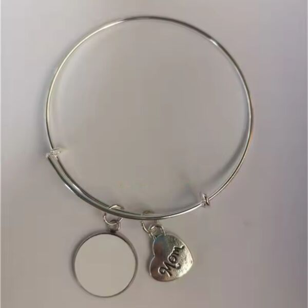 Bangle Bracelet with Mom Charm and Custom Charm Thumbnail